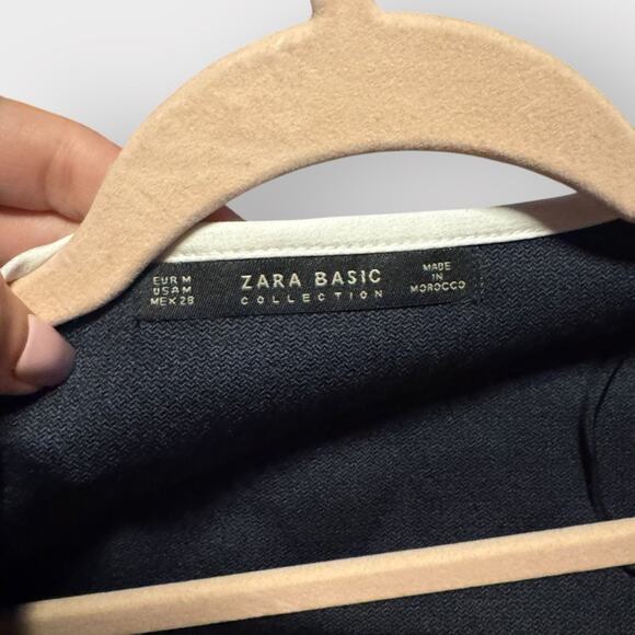 Zara Navy Bell Sleeve Wrap Blouse Blazer with White Trim, Medium - Picture 4 of 11